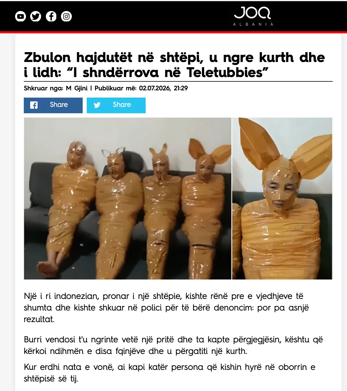 Screenshot nga lajmi i JOQ Albania