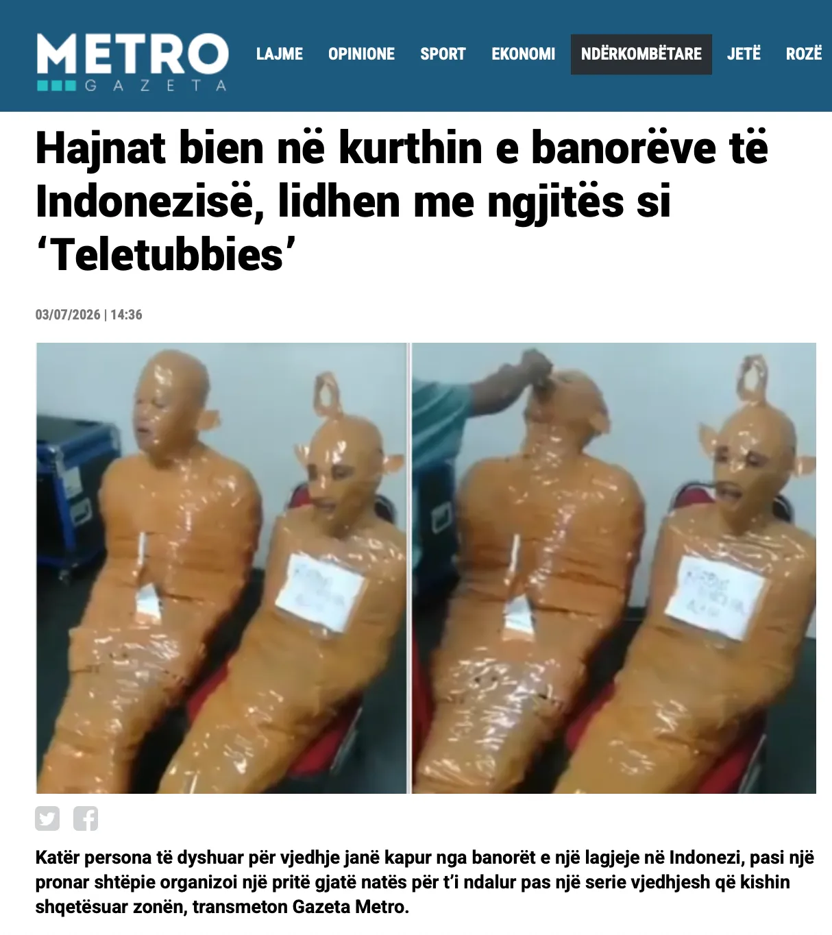 Screenshot nga lajmi i Gazeta Metro