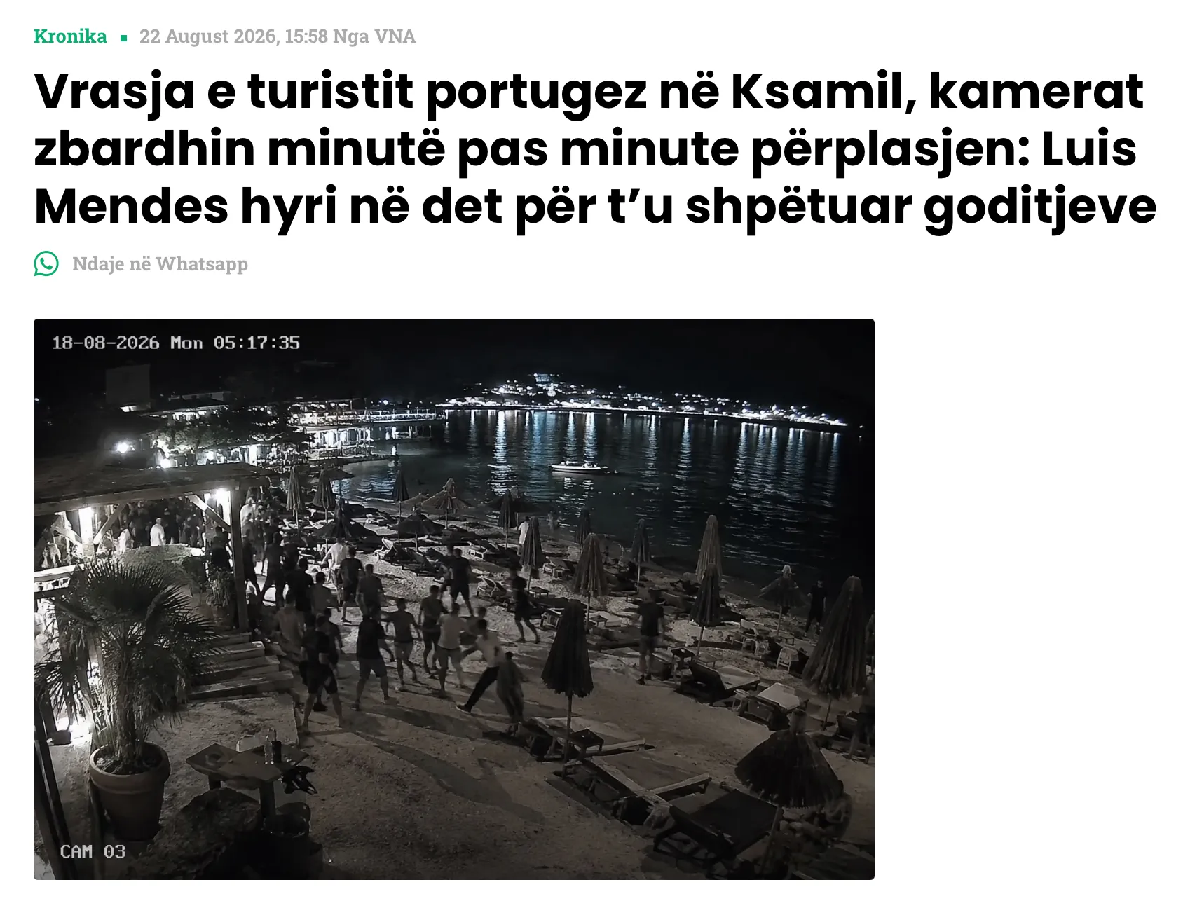 Screenshot i artikullit të VNA që shfaq pamjen e gjeneruar me AI
